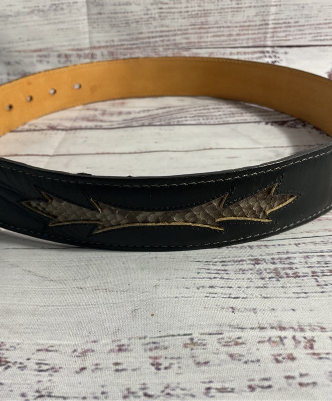 Tony Lama Snakeskin Black Leather Belt Size 32 Men's #GL34507