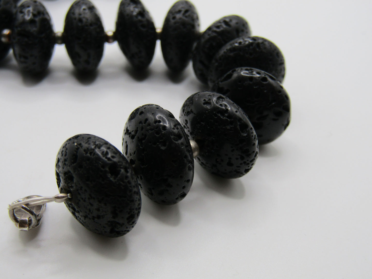 6 1/4" 15mm Lava Rock Stone Beaded Bracelet With Sterling Silver Clasp