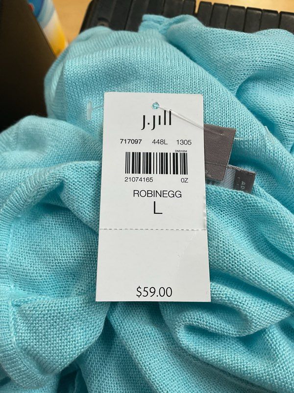 NWT Women's J Jill Blue Robin Egg Linen Blend Open Cardigan - Size L