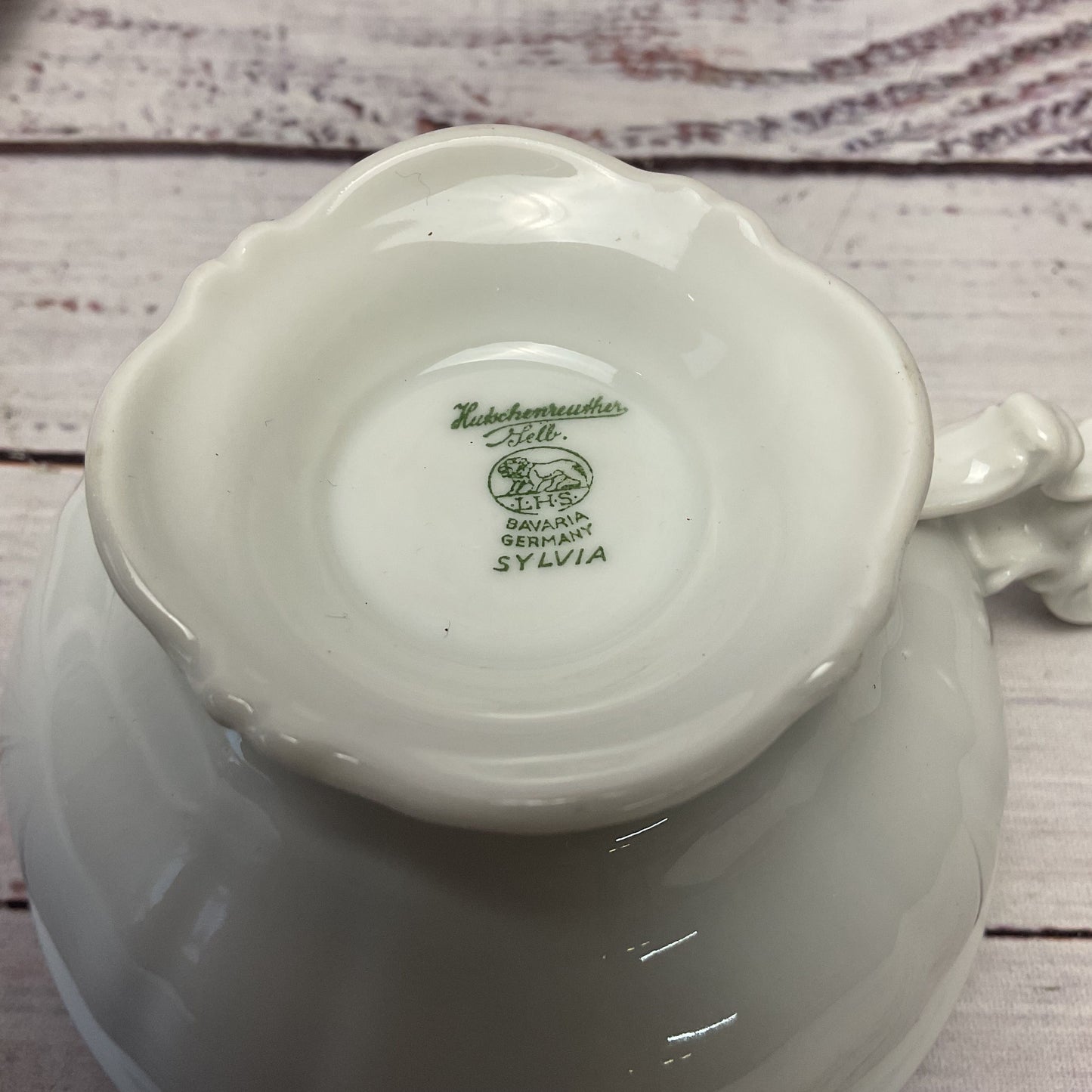 Hutschenreuthe Selb Bavaria Germany White Porcelain Scalloped Tea Cup And Saucer