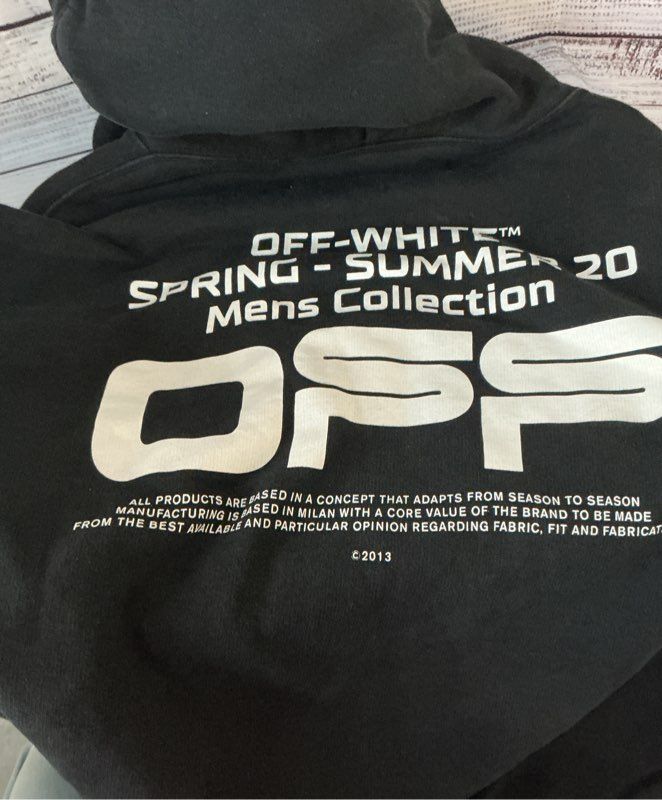 Men's Off White Black Sweatshirt Hoodie Size L AS IS