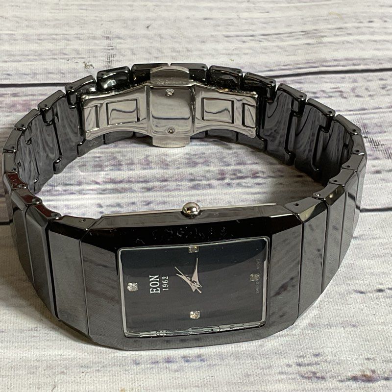 EON 1962 Men's Black Diamond Black Dial Watch with Case