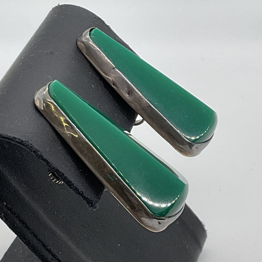 VTG. TAXCO Mexico Sterling Silver Green Rhinestone Dangle Earrings- 22.49g
