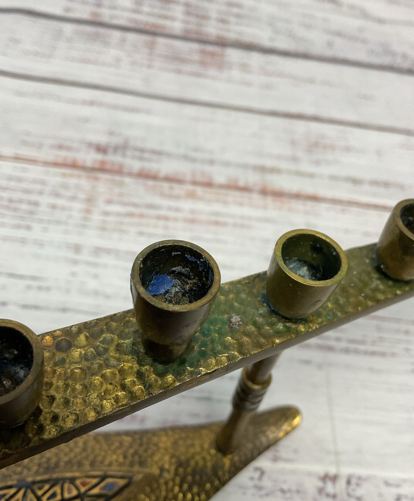 Vintage Brass Enamel Arrow Head Lamp Made In Israel Judaica Menorah 11"x4"x2.5"