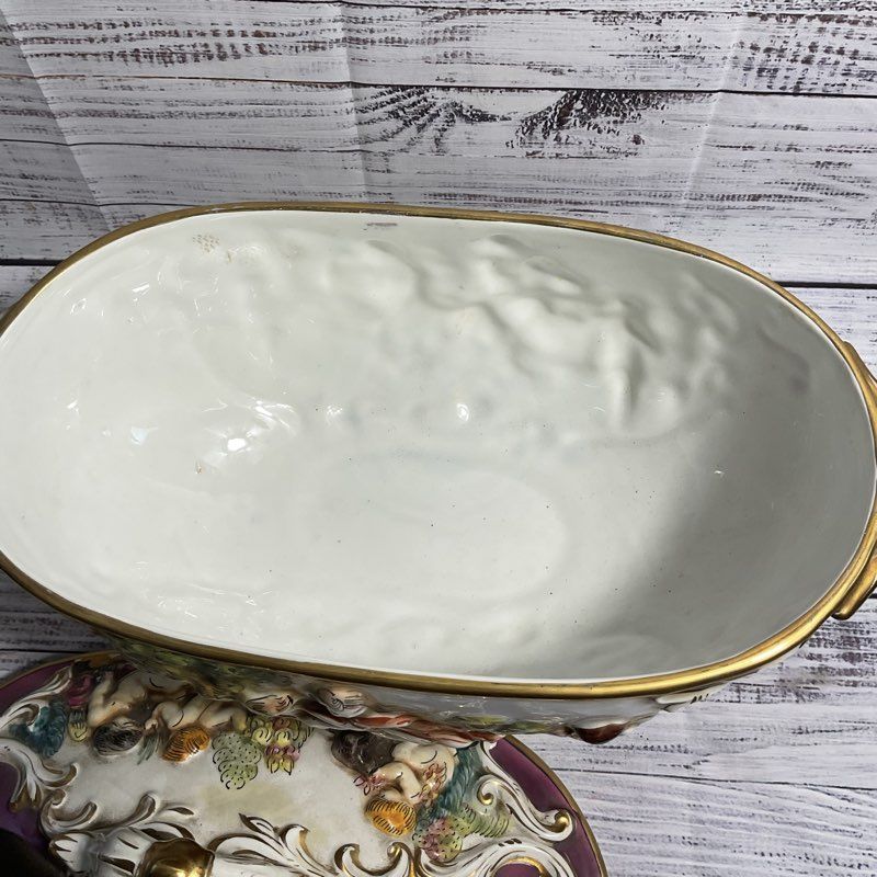 VTG Keramos R. Capodimonte Cherub Pedestal Bowl Lidded 20" Italian Tureen