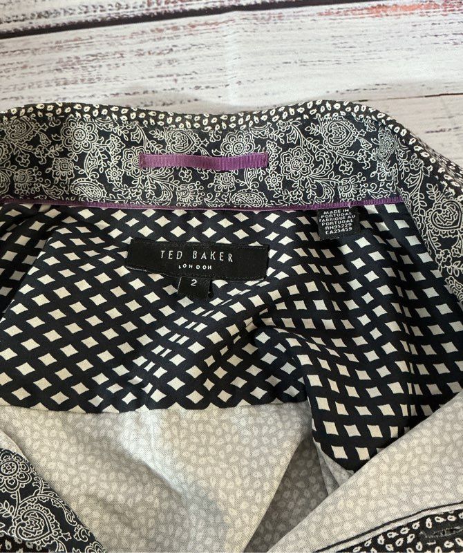 Men's Ted Baker Blk/White Print Button Down Shirt Size 2/S