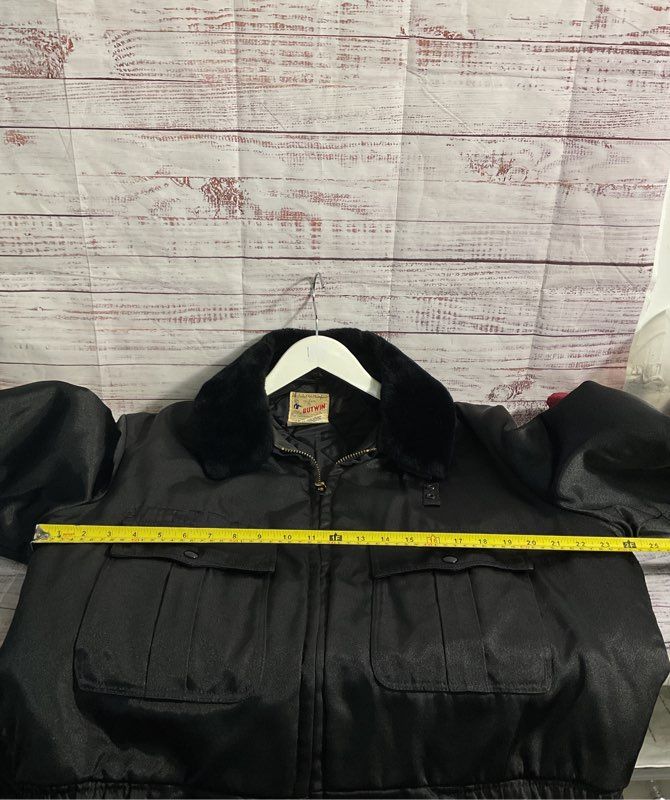 Butwin Jacket Size 48 USA Sheriff Police Bomber Faux Fur Collar Vintage Black