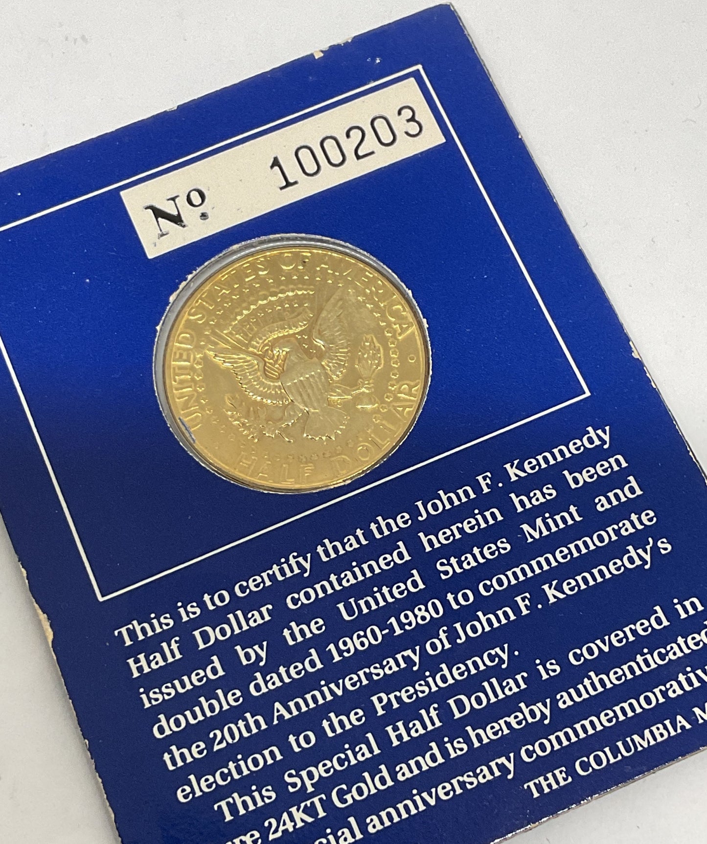 Double Dated 1960 1980 John F. Kennedy Half Dollar Coin 24K Gold Plated