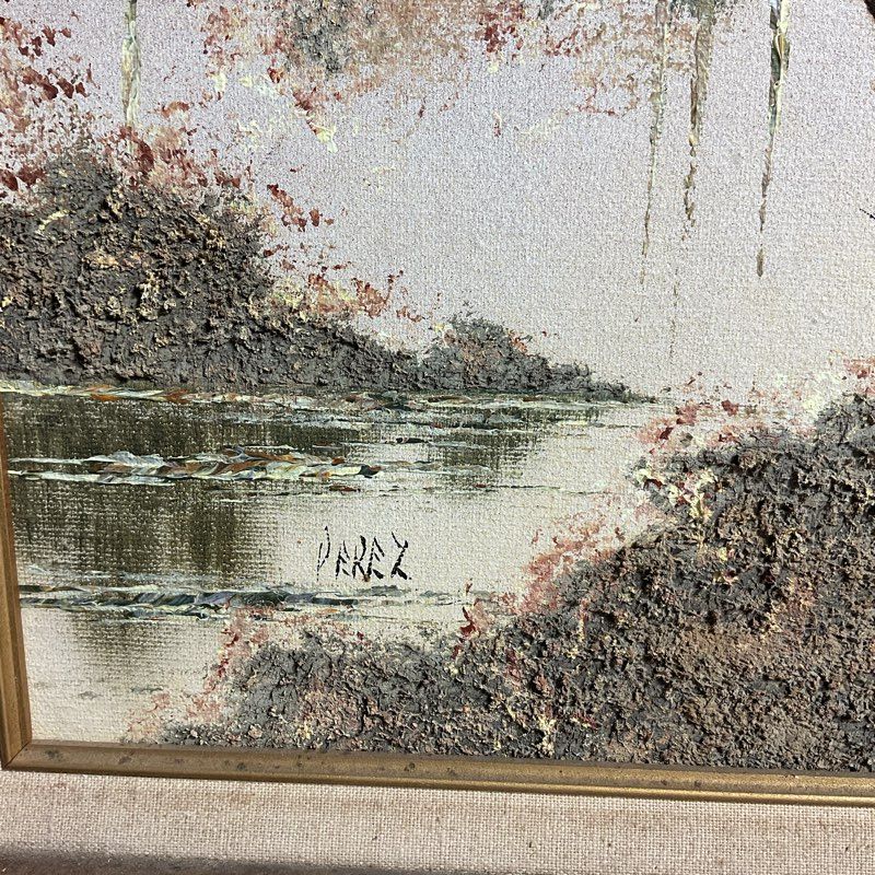 Chester Lewis Perez 3D Textured Cypress Tree Landscape Painting Framed 21x17