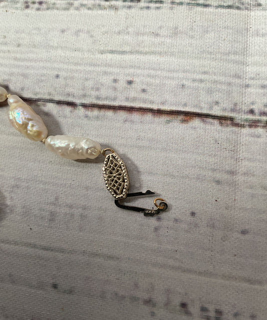 BROKEN Freshwater Pearl Vintage Necklace 14K White Gold Clasp
