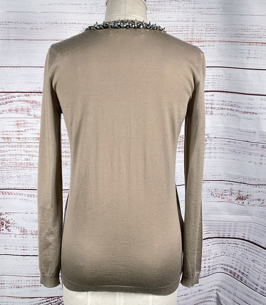 Marni Commessa Cashmere Embellished Trim Cardigan Taupe 40
