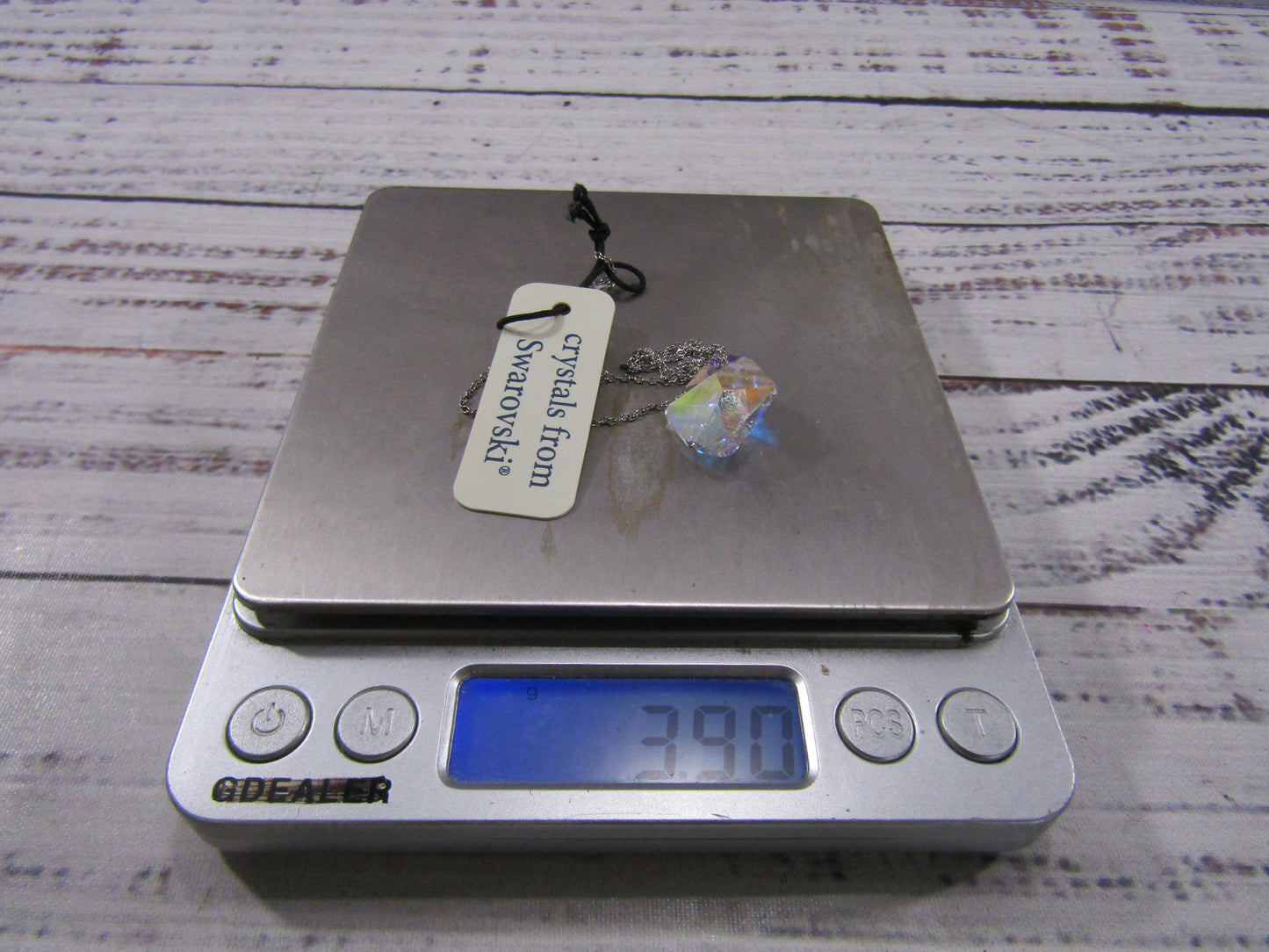 Sterling Silver Rolo Chain Aurora Borealis Crystal Pendant Necklace