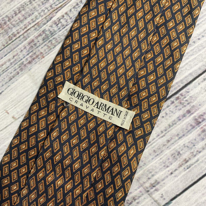 Lot of 3 VTG Giorgio Armani Blue and Bronze Geometric Patterned Silk Ties 58 in.
