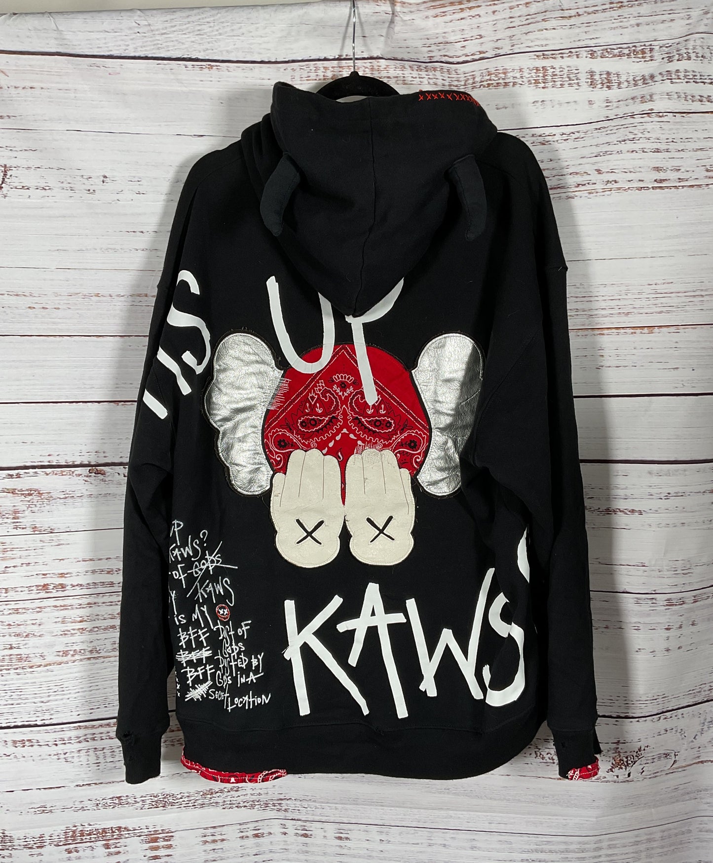 Cool Dust of Gods X Kaws Black 1 of 1 Distressed Stuffy Hoodie - Size Large