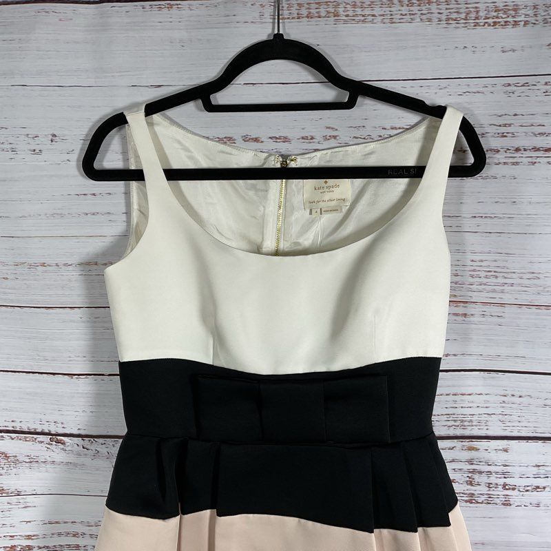 NWT Kate Spade Cream Colorblock Sleeveless Bow Dress Size 4 MSRP $478
