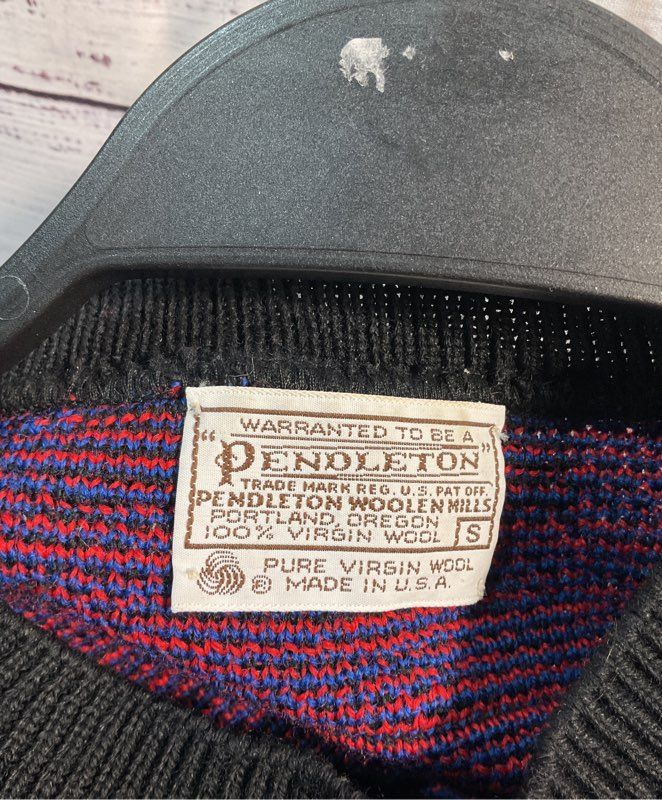 Vintage Pendleton Woolen Mills Virgin Wool Plaid Blue Pullover Sweater - Size S