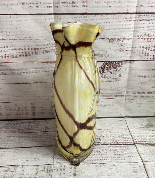 Vintage MCM Bow Tied Murano Glass 10" Vase Cream