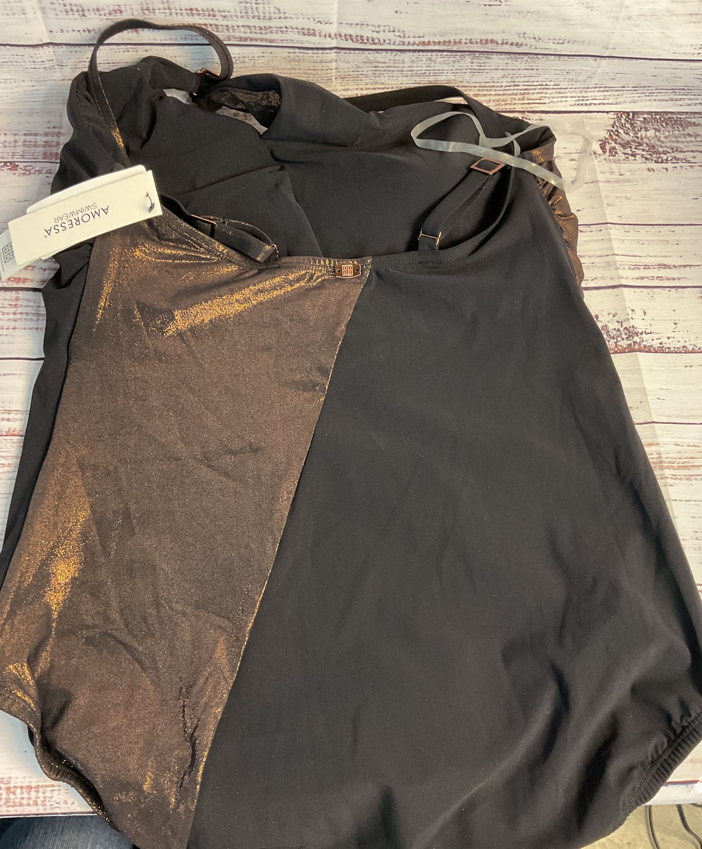 NWT Women's Amoressa Black/Bronze Swimsuit Size 14