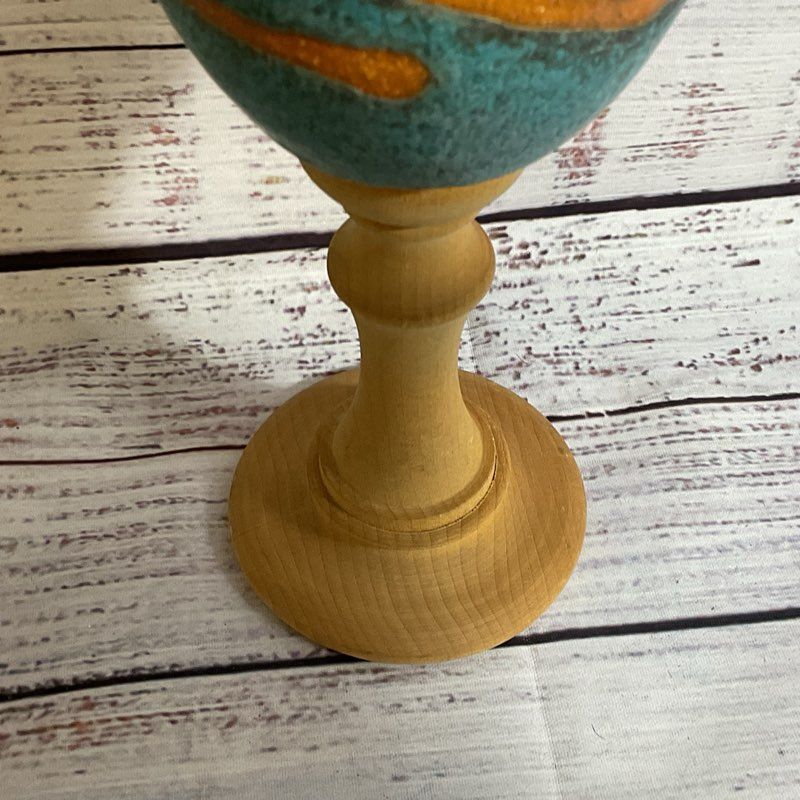 VTG. Pottery Goblet With Wood Stem- 7.75"