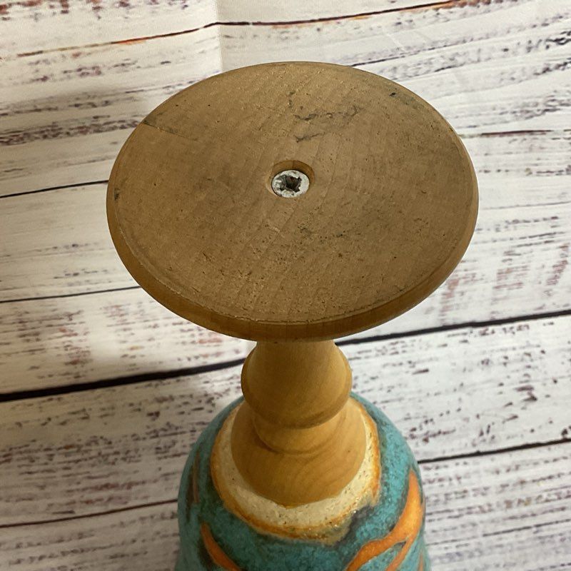 VTG. Pottery Goblet With Wood Stem- 7.75"
