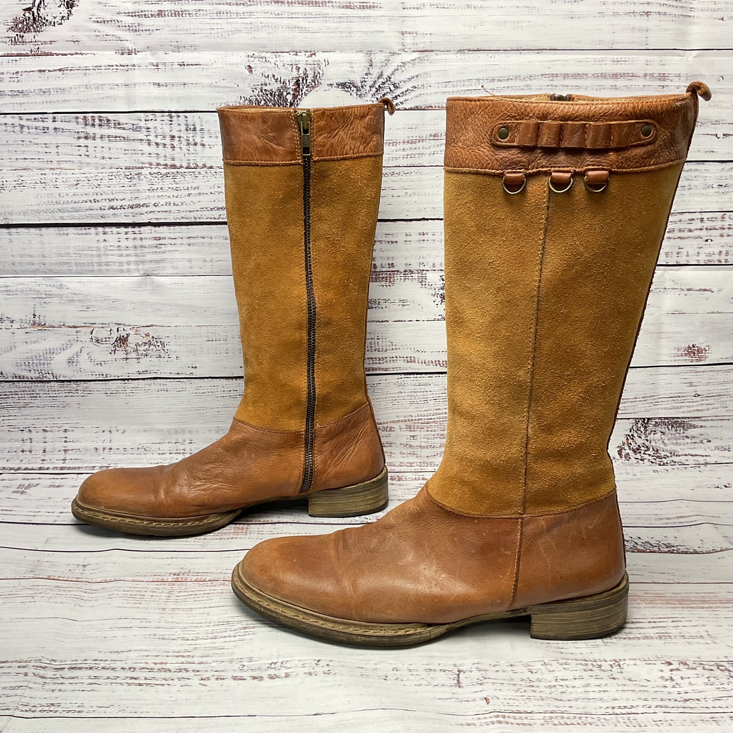 RAS Brown Leather Suede Tall Boots Women Size 10.5