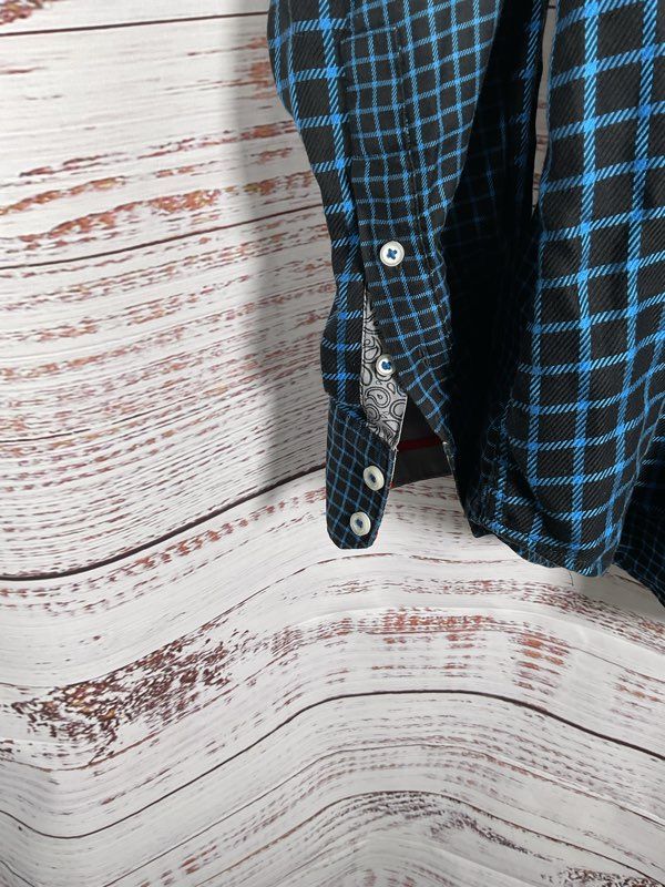 Robert Graham Men's Blue & Black Plaid Button Up Long Sleeve Shirt Size M