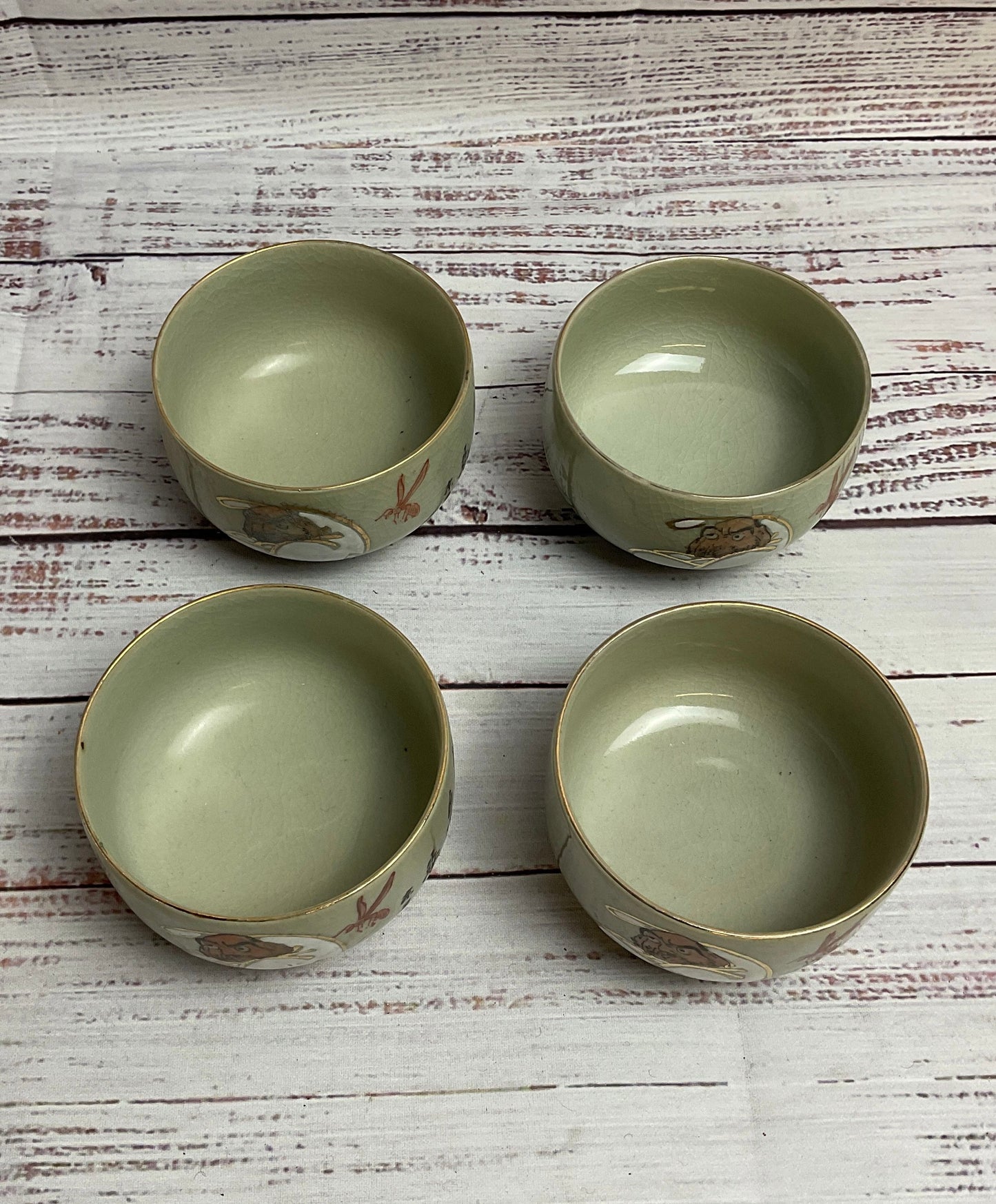 VTG Japanese Ceramic Tea Cup Kutani Ware Set Of 4