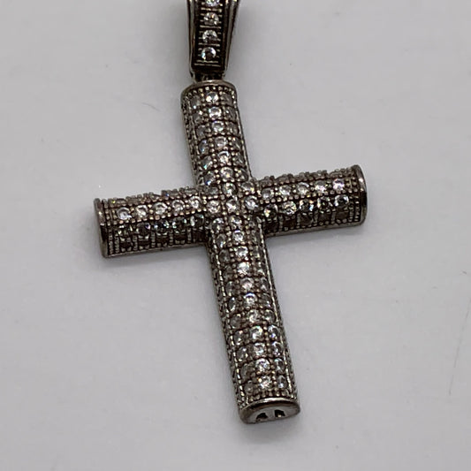 BS Sterling Silver & Rhinestone Cross 1.5" Pendant- 3.64g