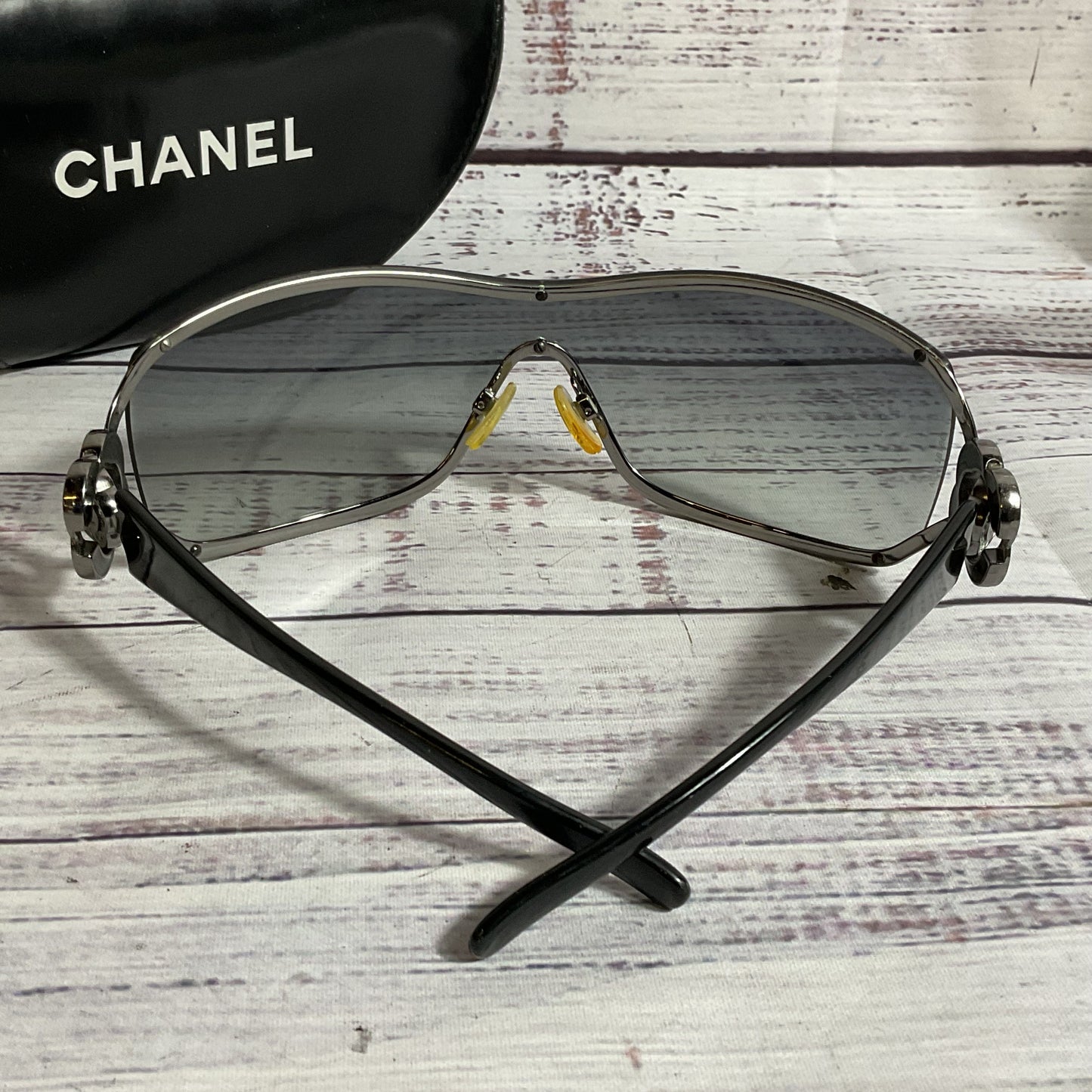 CHANEL 4164-B Camillia Shield Womens Black Crystal Sunglasses (MISSING CRYSTALS)