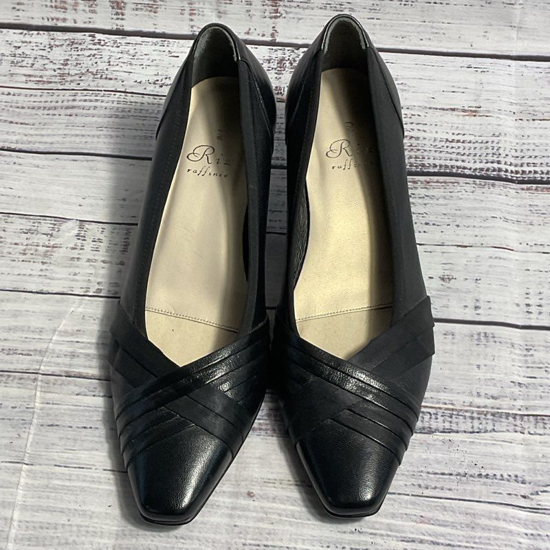 Riz Raffinee Black Leather Woven Satin Toe Detail Pump Heels Women's 7.5 US