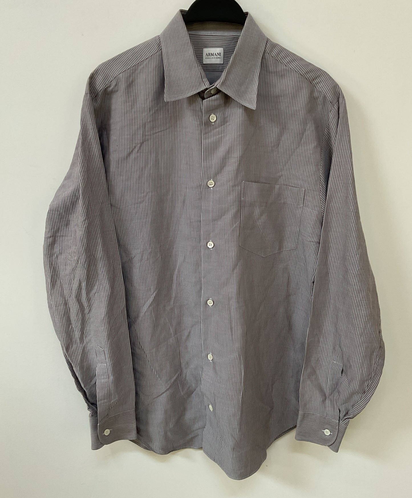 Armani Collezioni Men's Brown Long Sleeve Striped Cotton Button Down Shirt M