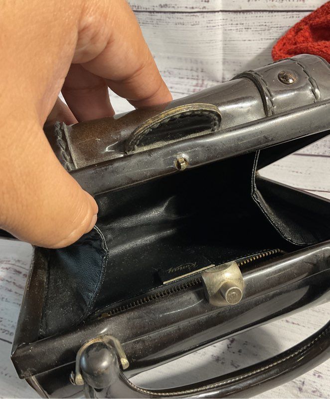 Vintage Ronay Women's Patent Leather Black & Brown Mini Purse