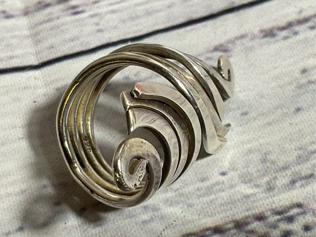 VTG. Mid Century Modernist Sterling Silver Swirl Statement SZ 7.25 Ring- 10.84g
