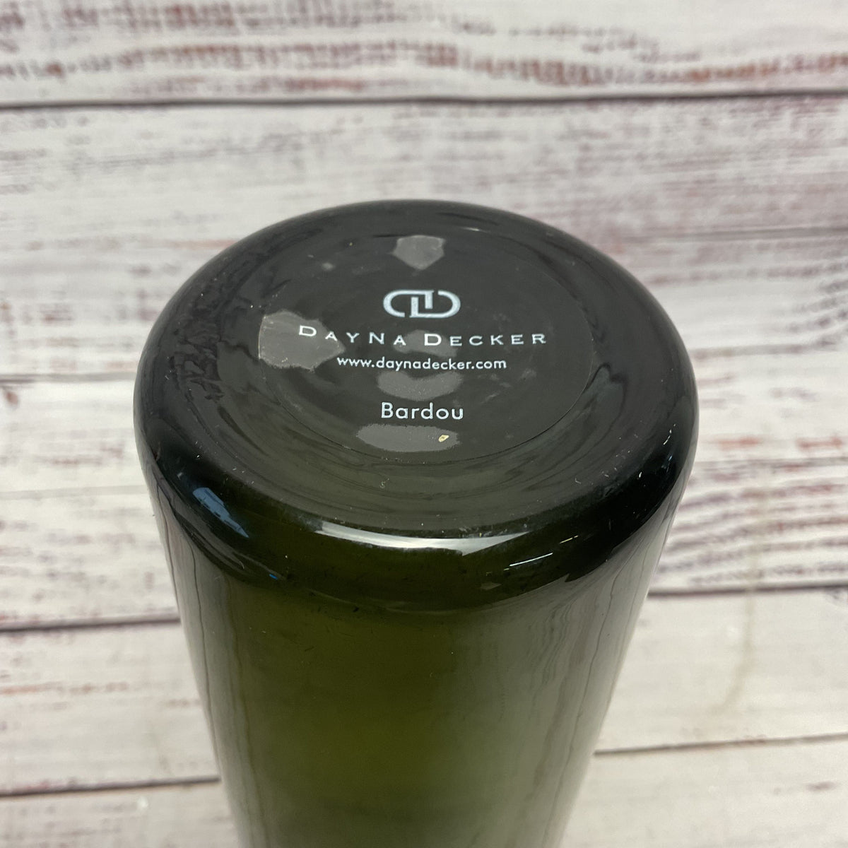 Dayna Decker Hand Blown Green Art Glass Bud Vase 7.5"