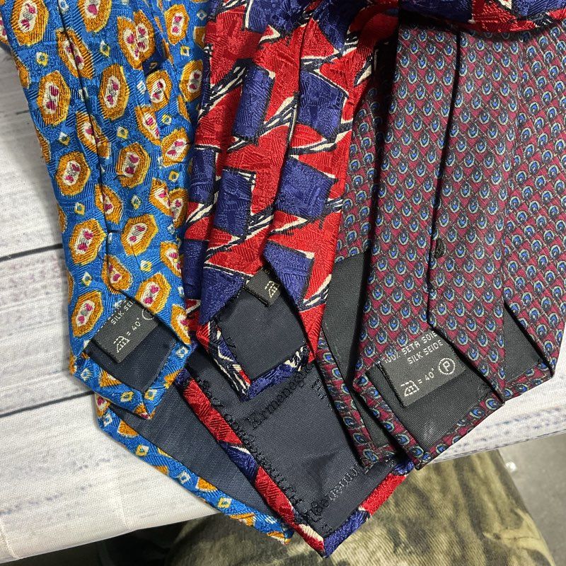 Lot of 3 Ermenegildo Zegna Silk Abstract Geometric Patterned Ties - Size 56 in.