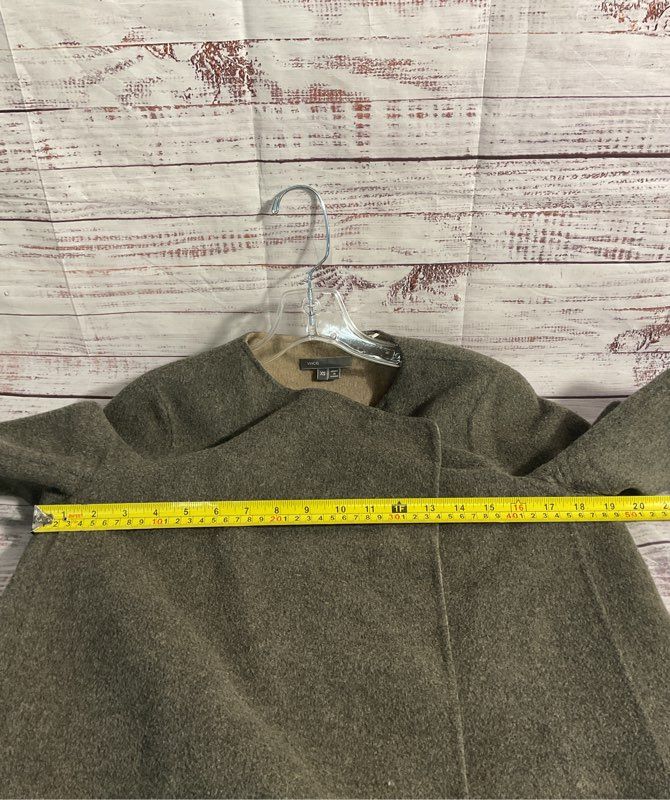 Vince Grey Olive Double-Faced Wool Coat Two Snap Front Pockets Size XS