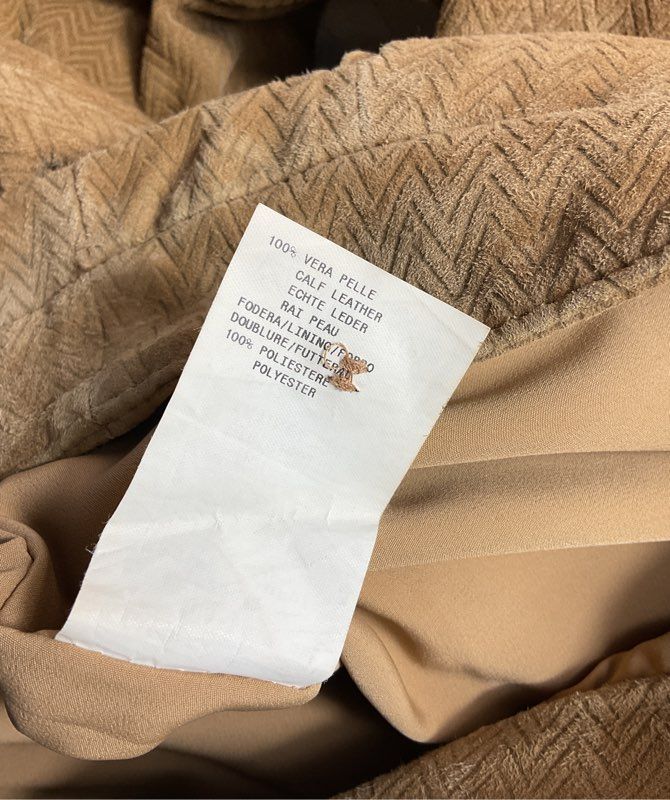 Armani Collezioni Calf Leather Suede Chevron Pants Tan 40