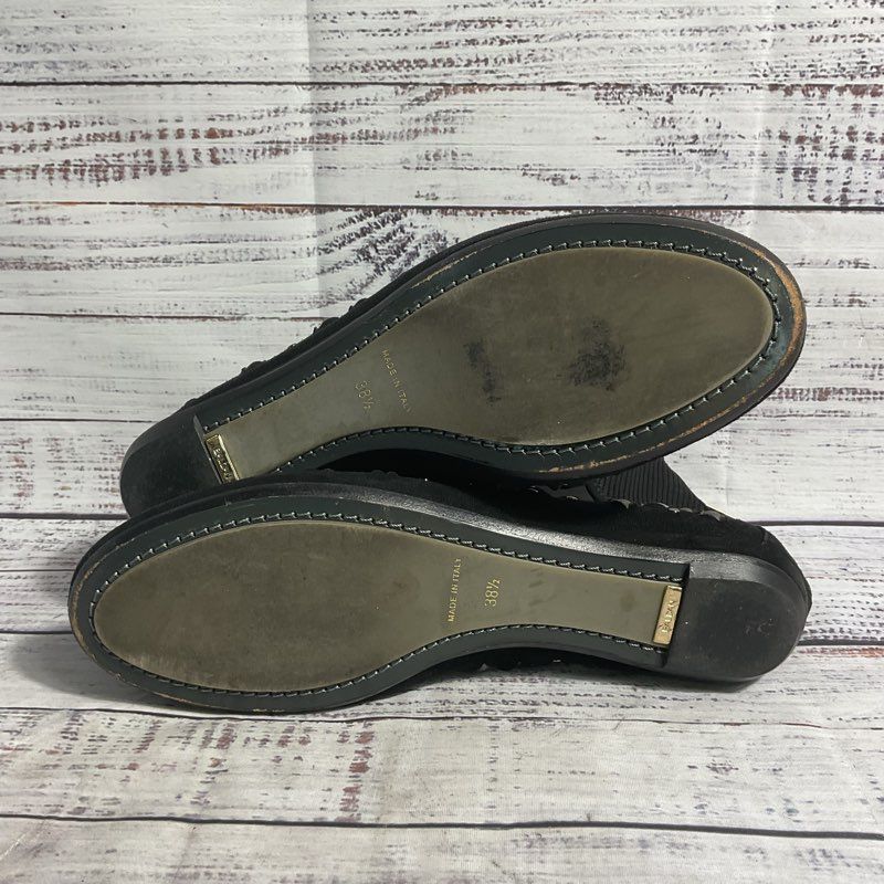 Baldan Venezia Black Studded Suede Flats w/ Zip Up Ankle Strap Women's 8.5 US