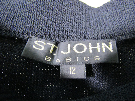 Vintage St. John Women's Black Wool Blend Knit Pencil Skirt Size 12