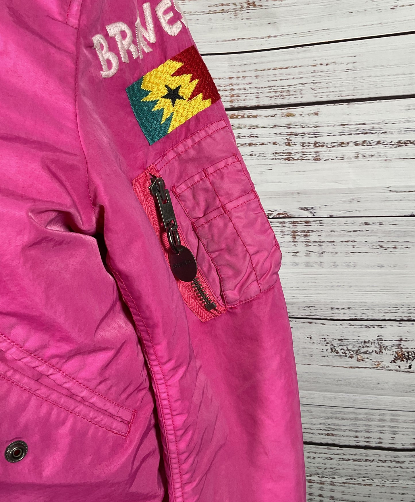 Diesel Scorpio Embroidered Bomber Jacket Hot Pink S