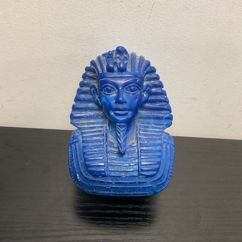 Blue Carved Pharaoh King Tut Mask of Tutankhamun Sculpture