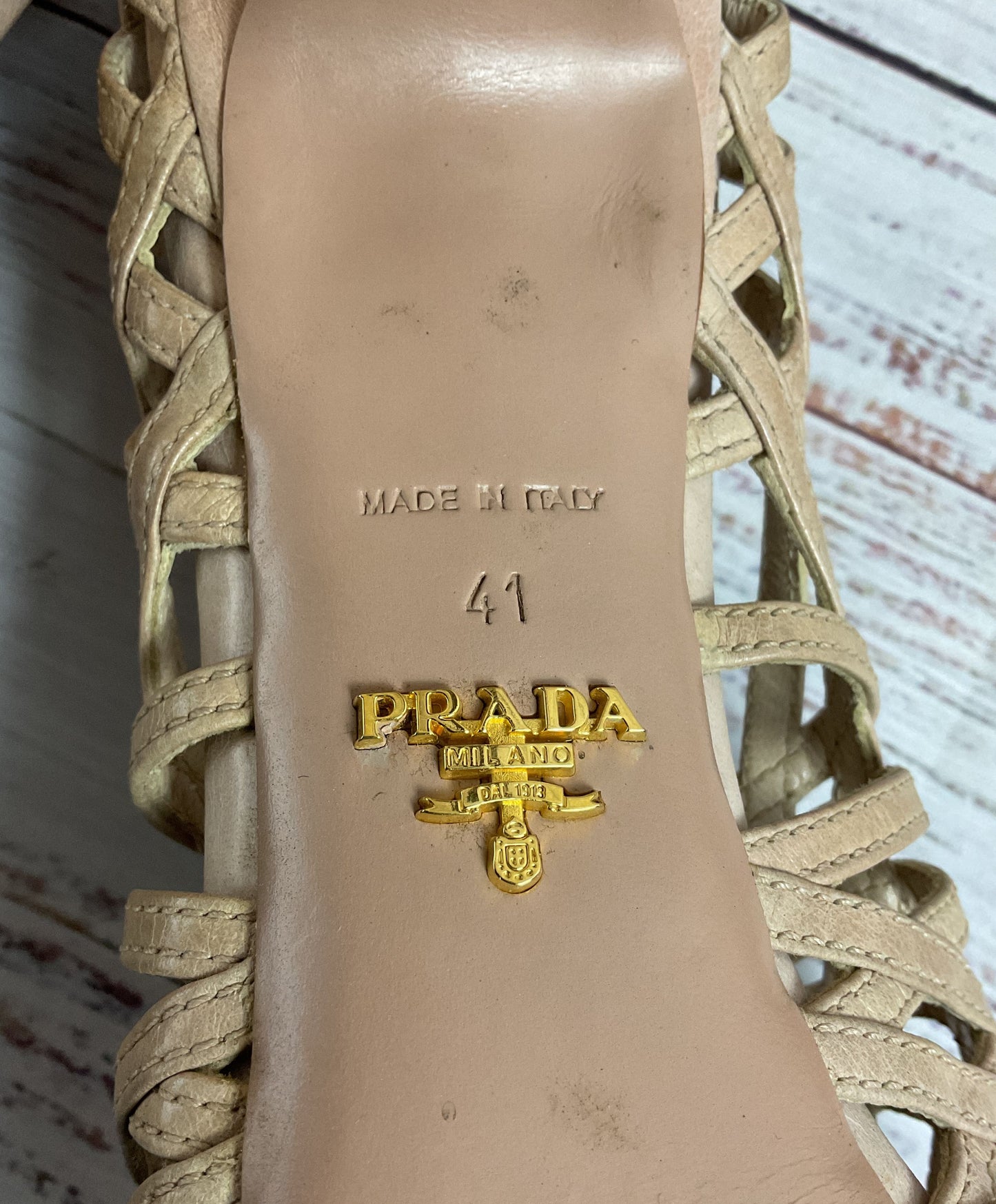 Prada Beige Leather Strappy 2010's Heel Women Size 41 or 10.5