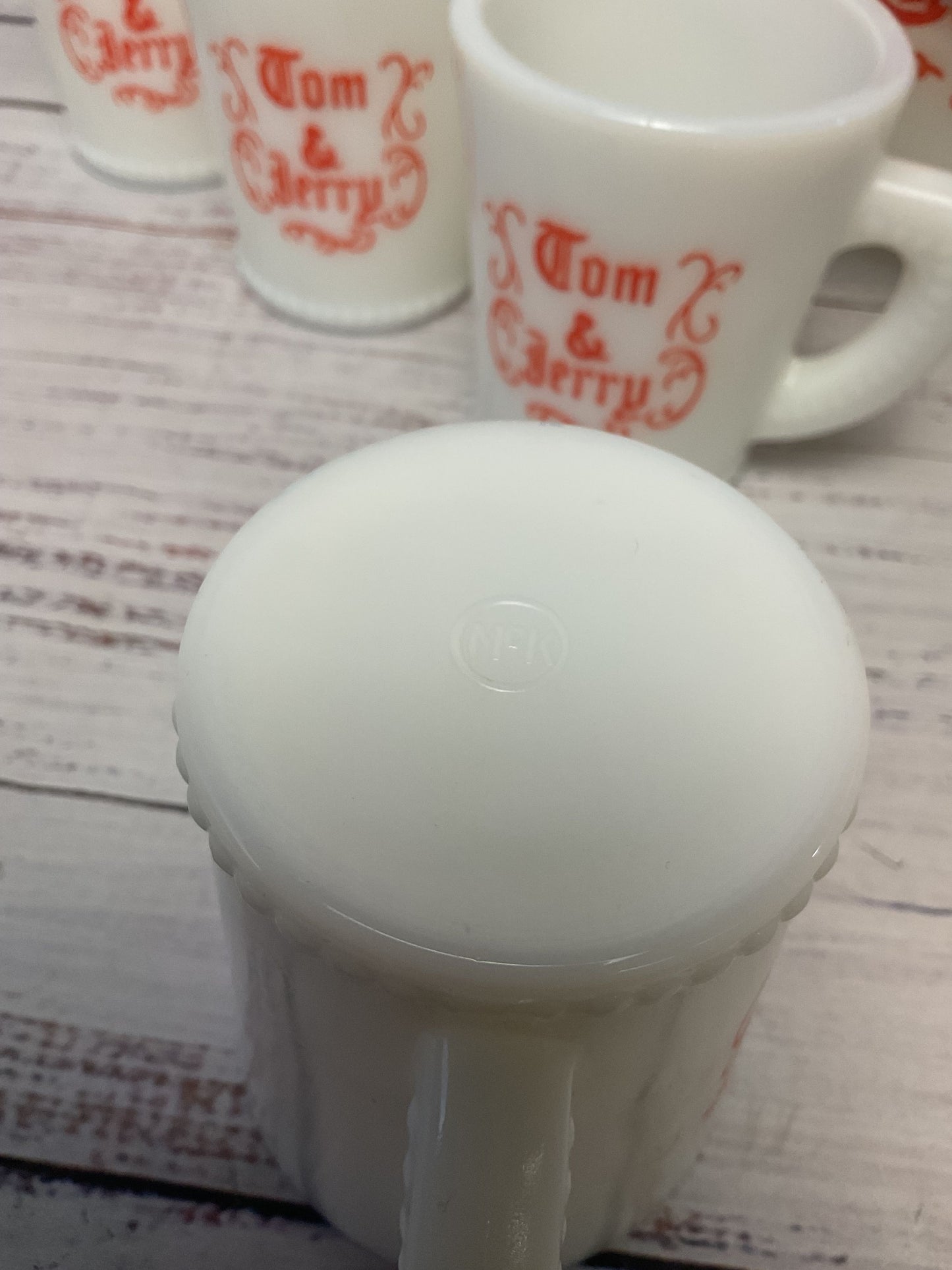 Mckee Tom & Jerry Milk Glass 12 Cups 1 Punch Eggnog Bowl 11" 12 Mugs