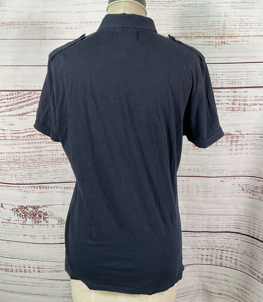 Burberry Cotton Snap Button Polo Shirt Navy L