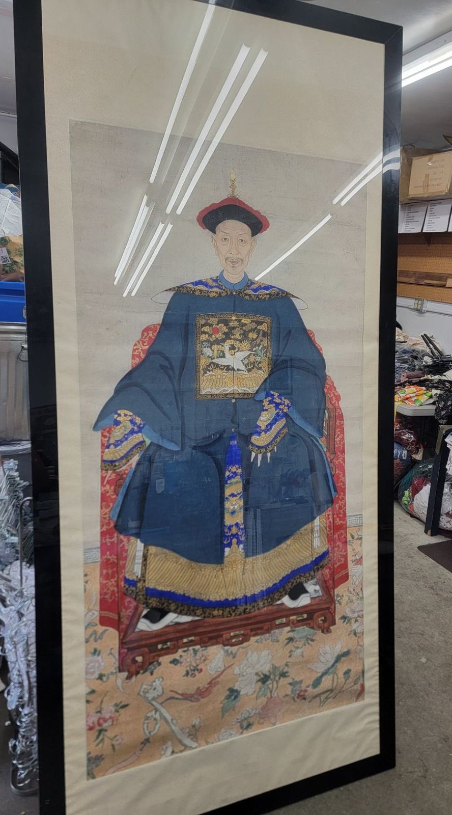 VTG./ANTIQUE Japanese Ancestry Painting of Man Sitting on Throne- LARGE 93x43.5"