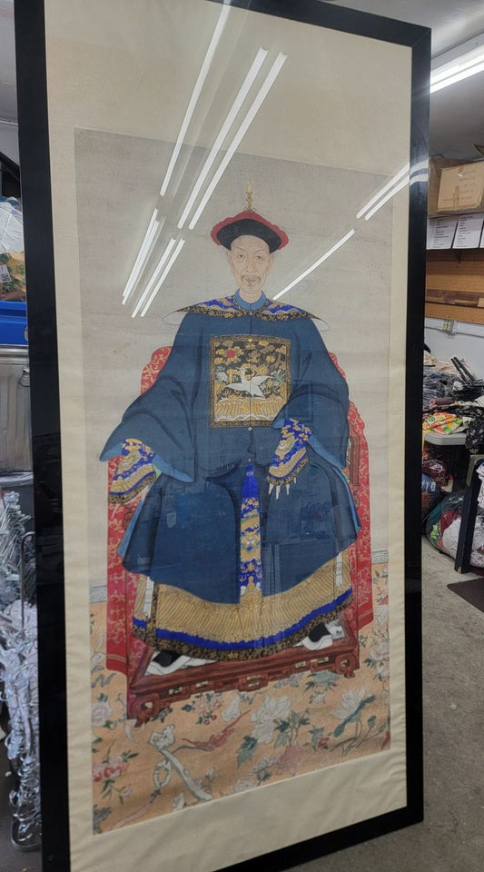 VTG./ANTIQUE Japanese Ancestry Painting of Man Sitting on Throne- LARGE 93x43.5"