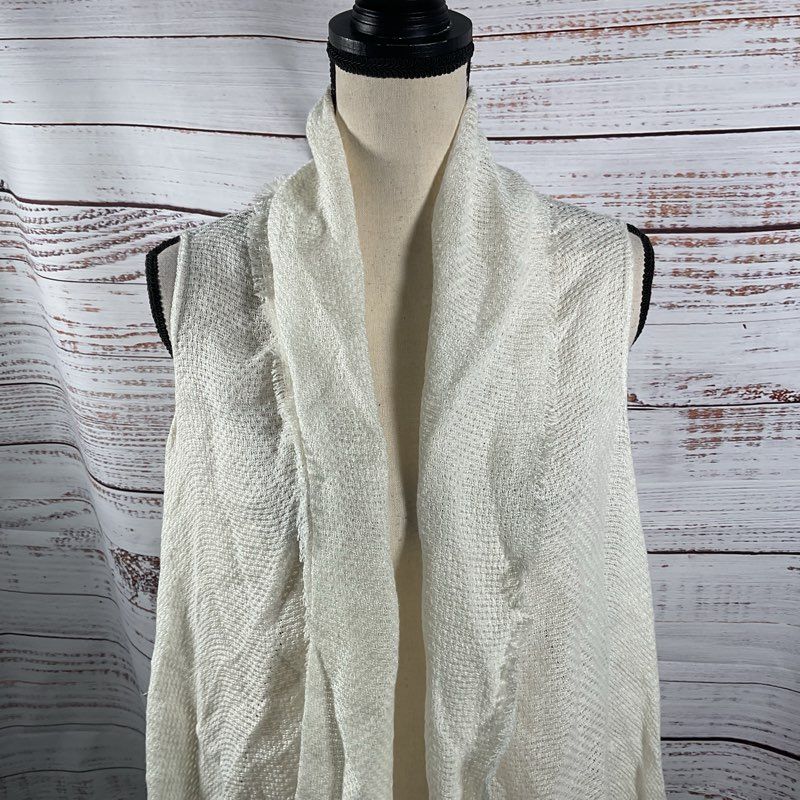 Rag & Bone Kara Playa Fringe Knit Linen Blend Long White Hippie Boho Vest OS