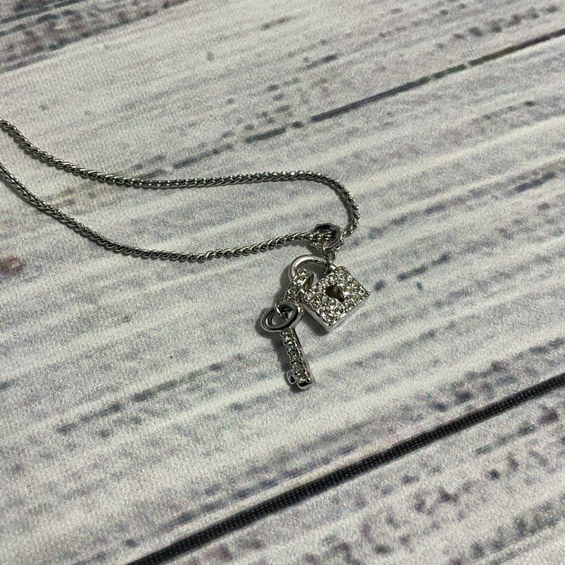 Swarovski Silver Plated Lock & Key Charm Necklace
