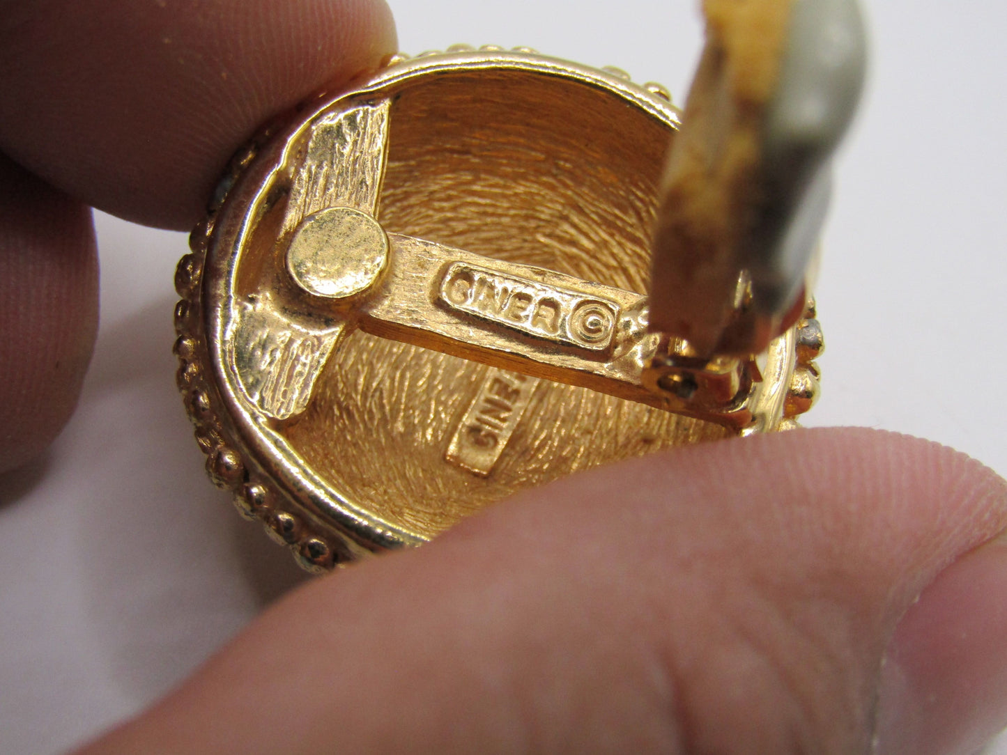 Vintage Ciner Gold Plated Textured Dome Clip-On Earrings