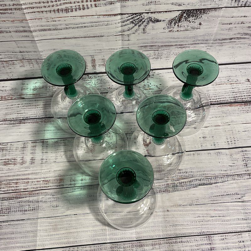 Libbey Glass 6.5" Cactus Shaped Green Stem 16 Oz Margarita Glasses Set of 5